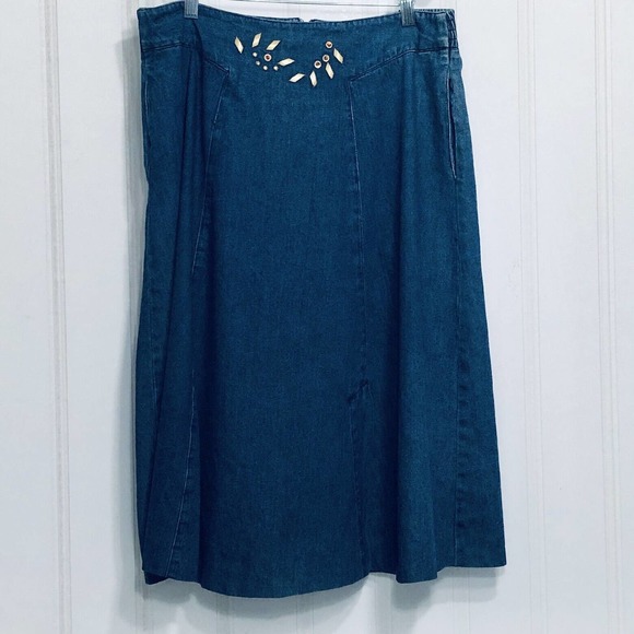 Vintage Denim Skirt Size 12 Cotton Studded Embellished - Picture 1 of 11